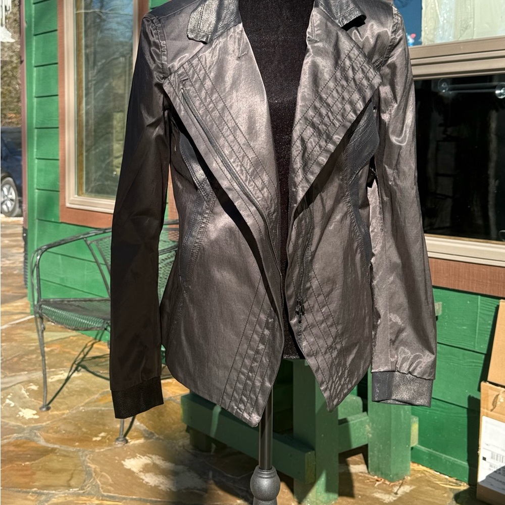 NWT Beate Heymann Dark Brown silk moto jacket size 40 $618.00